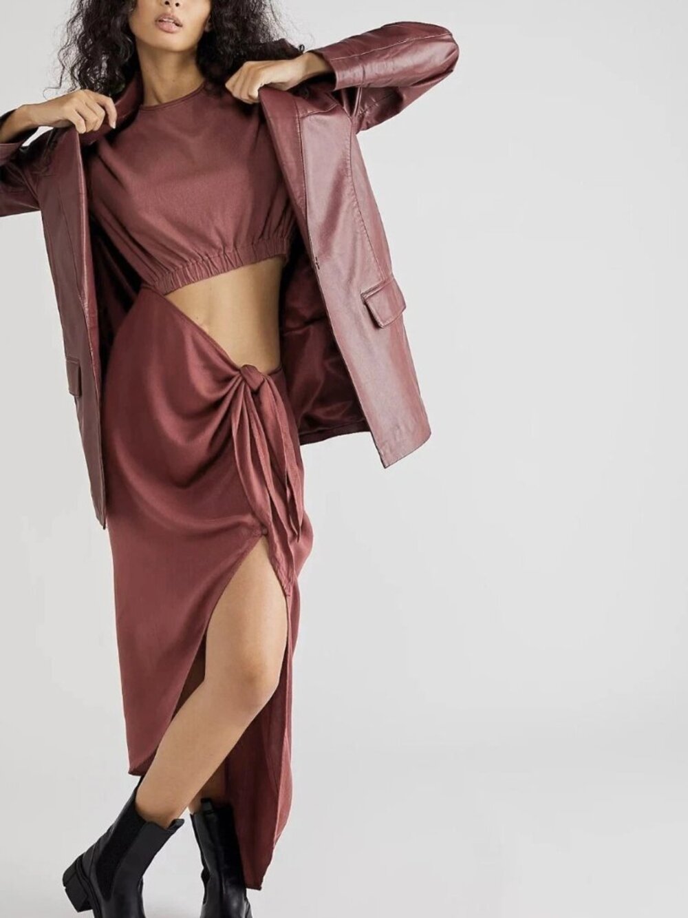 Free People Rae Maxi Dress Redwood Effortless Cutout Wrap Resort Solid S 290333